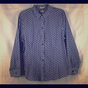 💎Chicos Size 3 Blue & White No Iron L S Shirt